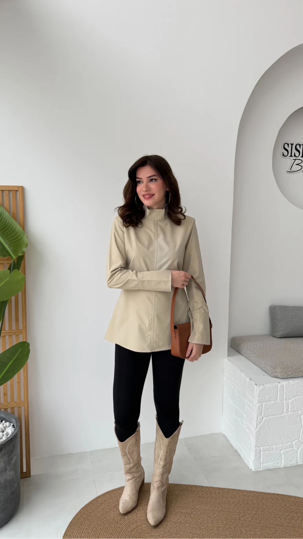 Ellıs Vatkalı Bağlamalı Tunik Gömlek - Taş - Kod: 26200