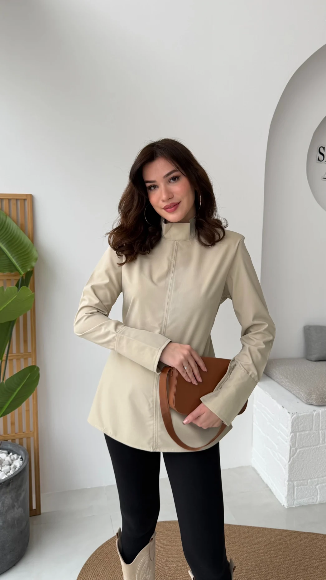 Ellıs Vatkalı Bağlamalı Tunik Gömlek - Taş - Kod: 26200