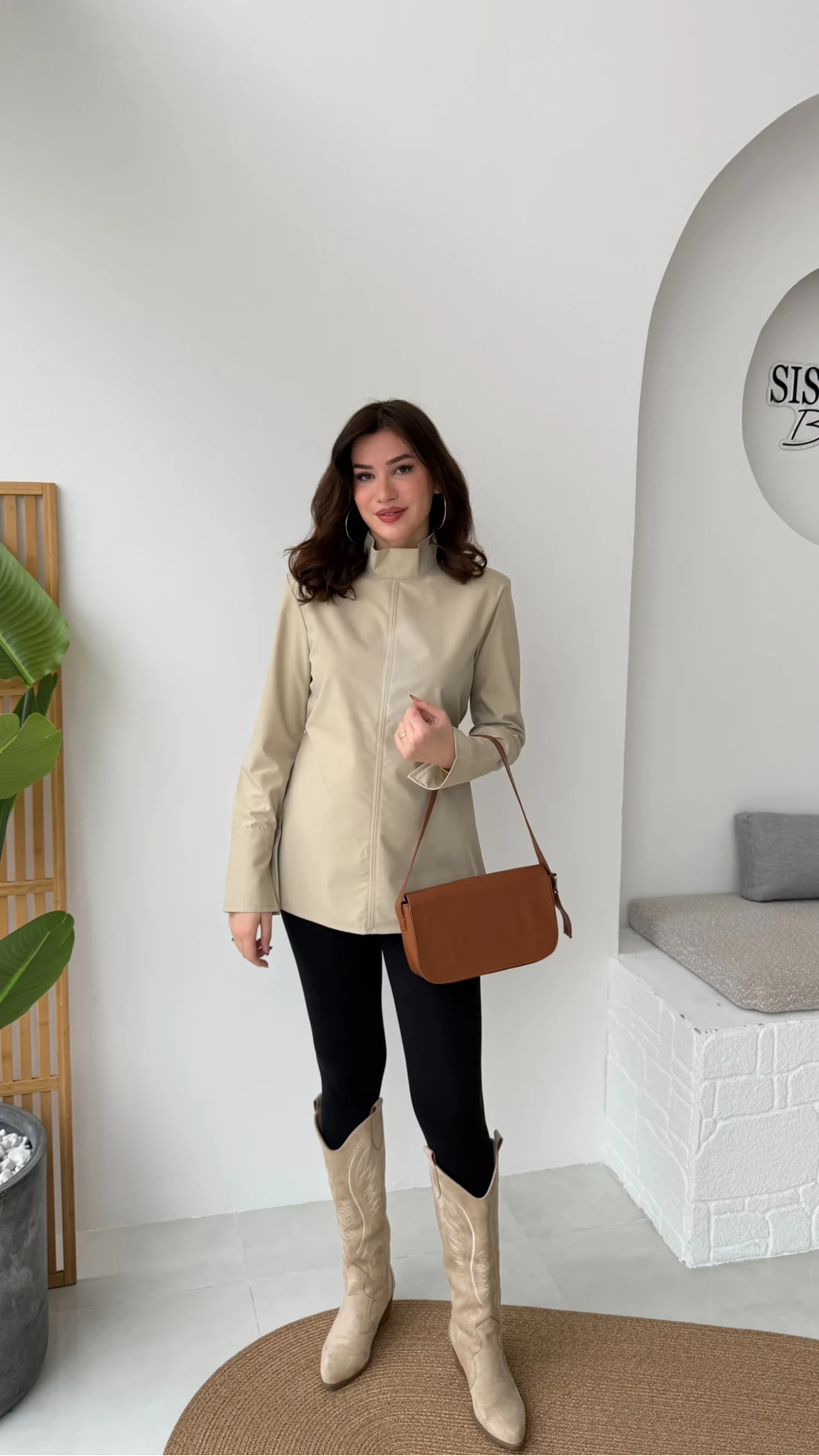 Ellıs Vatkalı Bağlamalı Tunik Gömlek - Taş - Kod: 26200