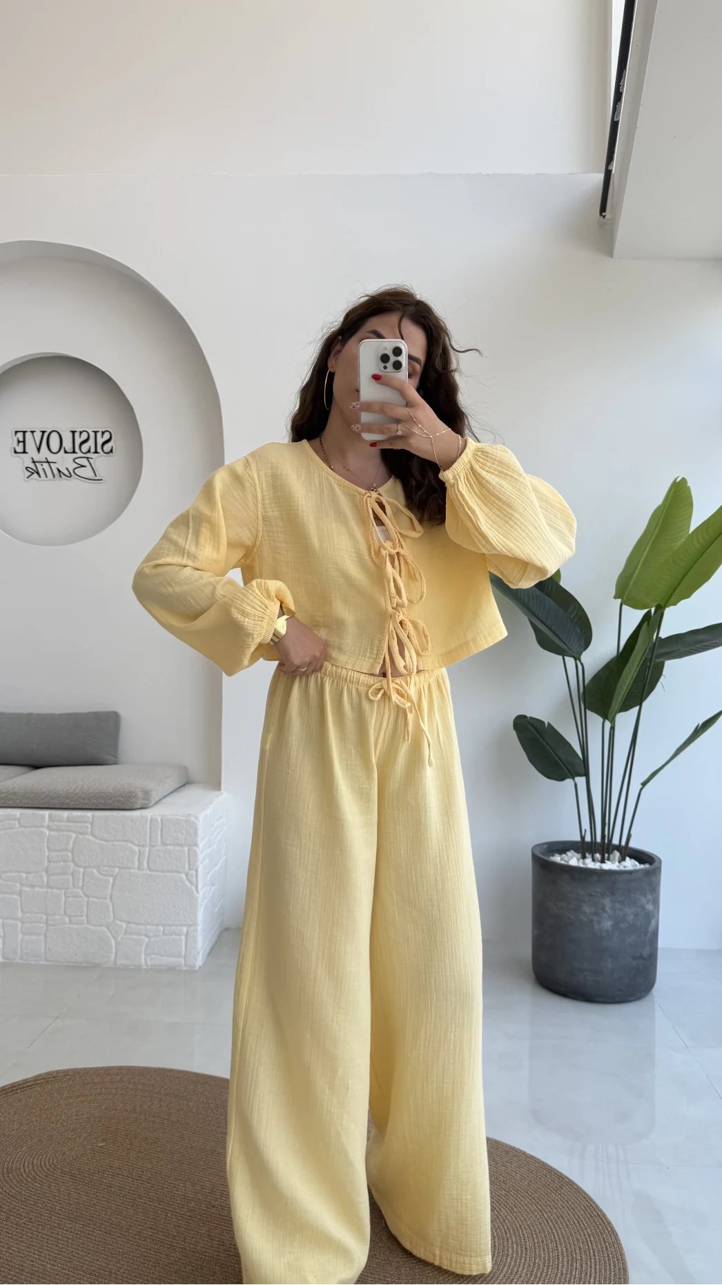 Elsa Pamuk Kumaş Bluz - Pantolon Takım - Sarı - 42503 - 42603