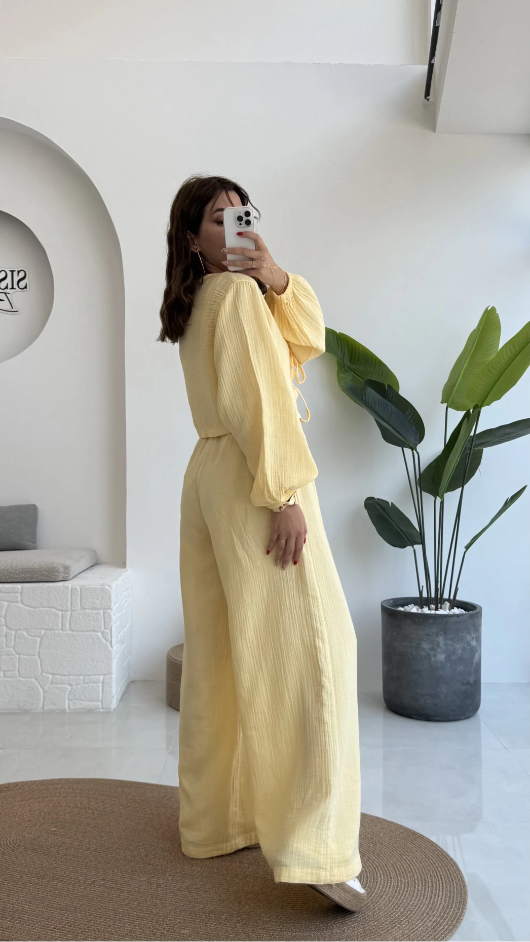 Elsa Pamuk Kumaş Bluz - Pantolon Takım - Sarı - 42503 - 42603