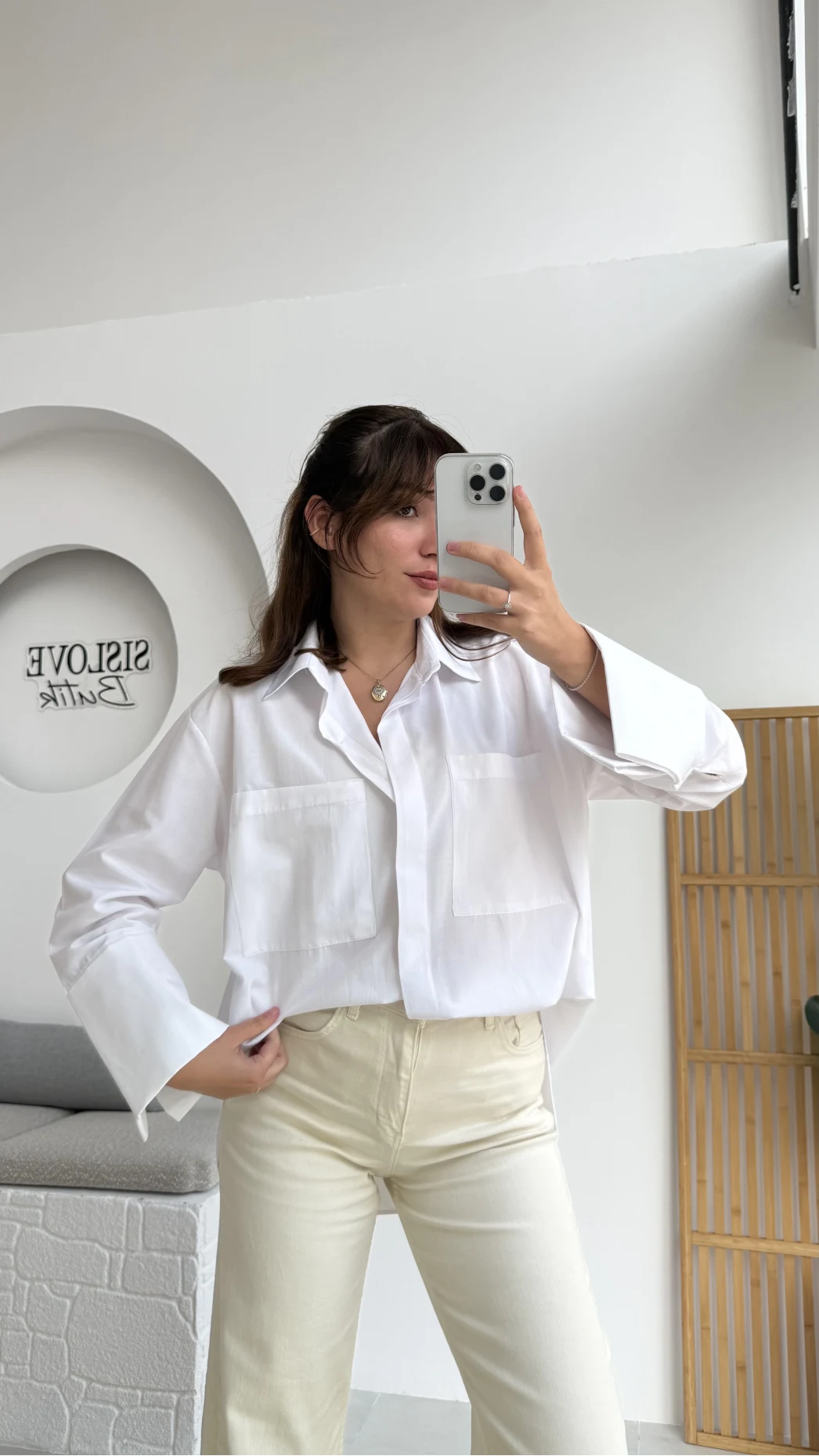 Esmeralda Büyük Cepli Gömlek - Beyaz - Kod: 2143