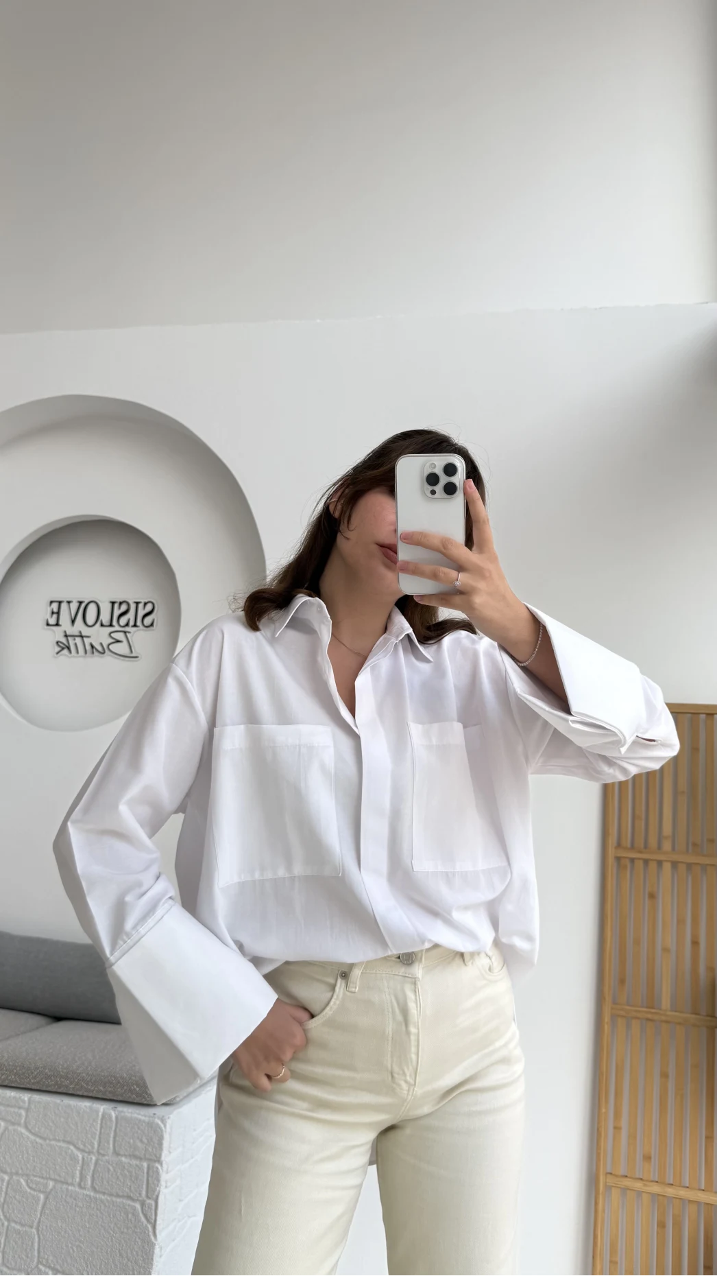 Esmeralda Büyük Cepli Gömlek - Beyaz - Kod: 2143