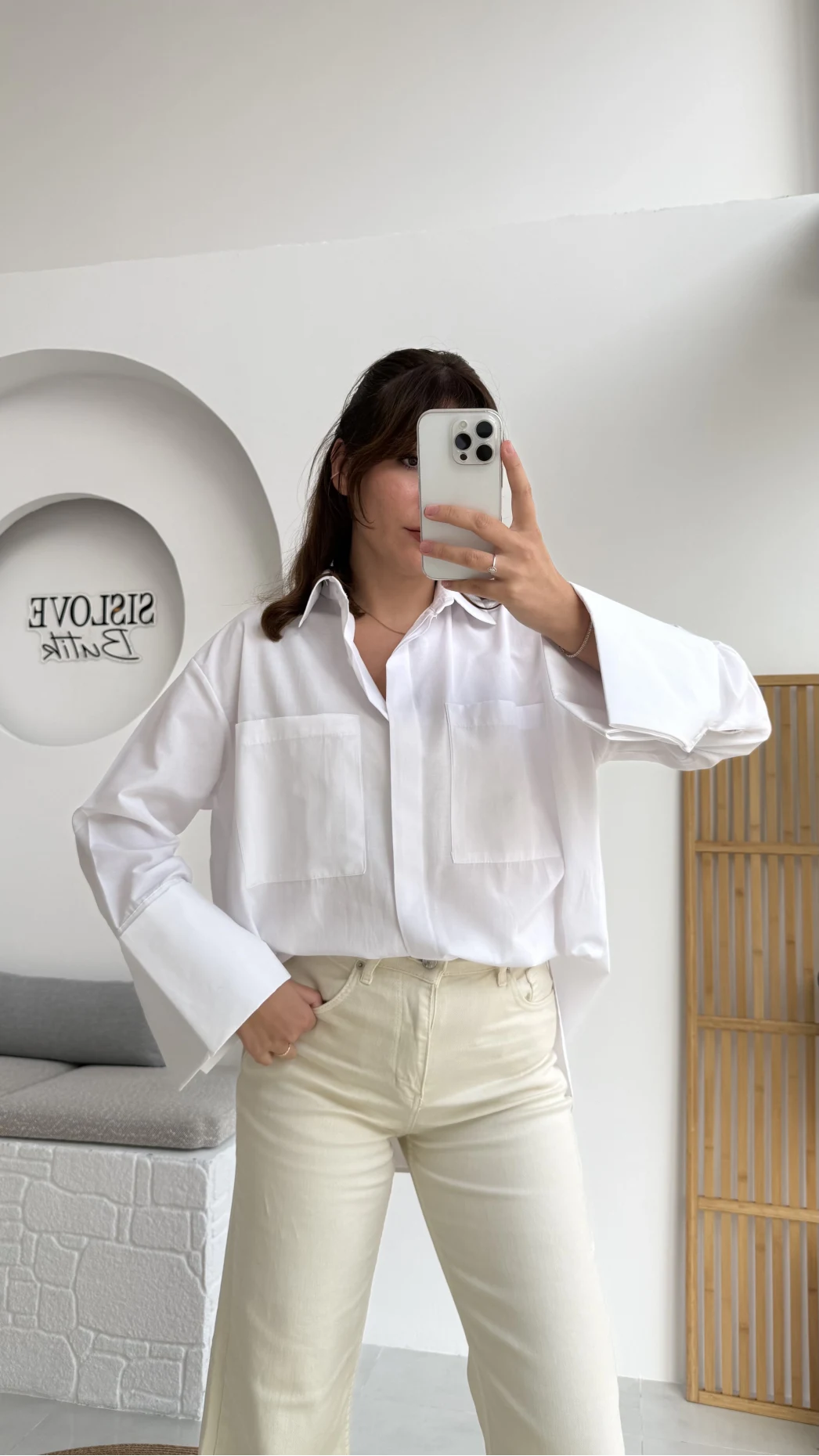 Esmeralda Büyük Cepli Gömlek - Beyaz - Kod: 2143