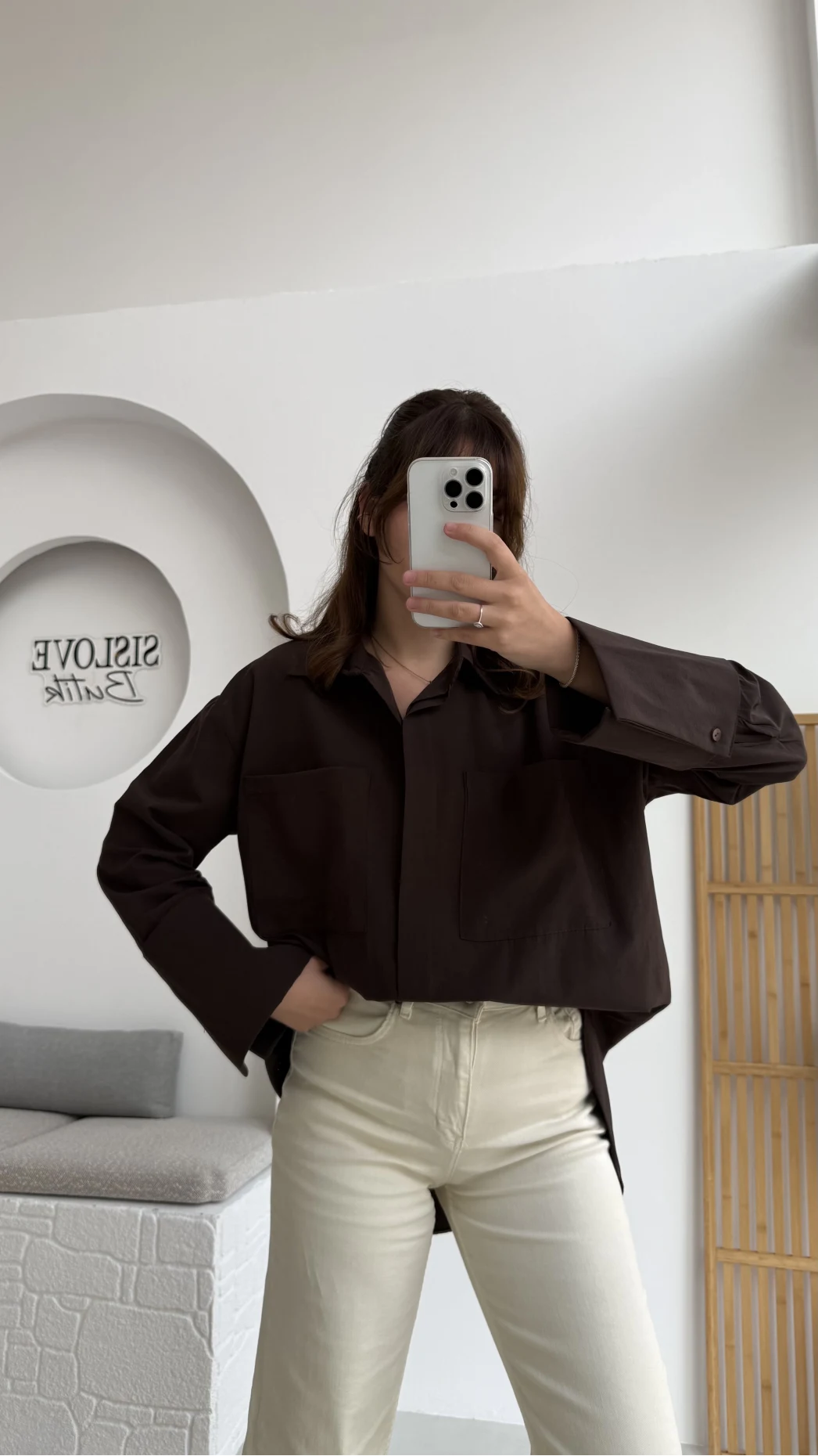 Esmeralda Büyük Cepli Gömlek - Kahve - Kod: 2143