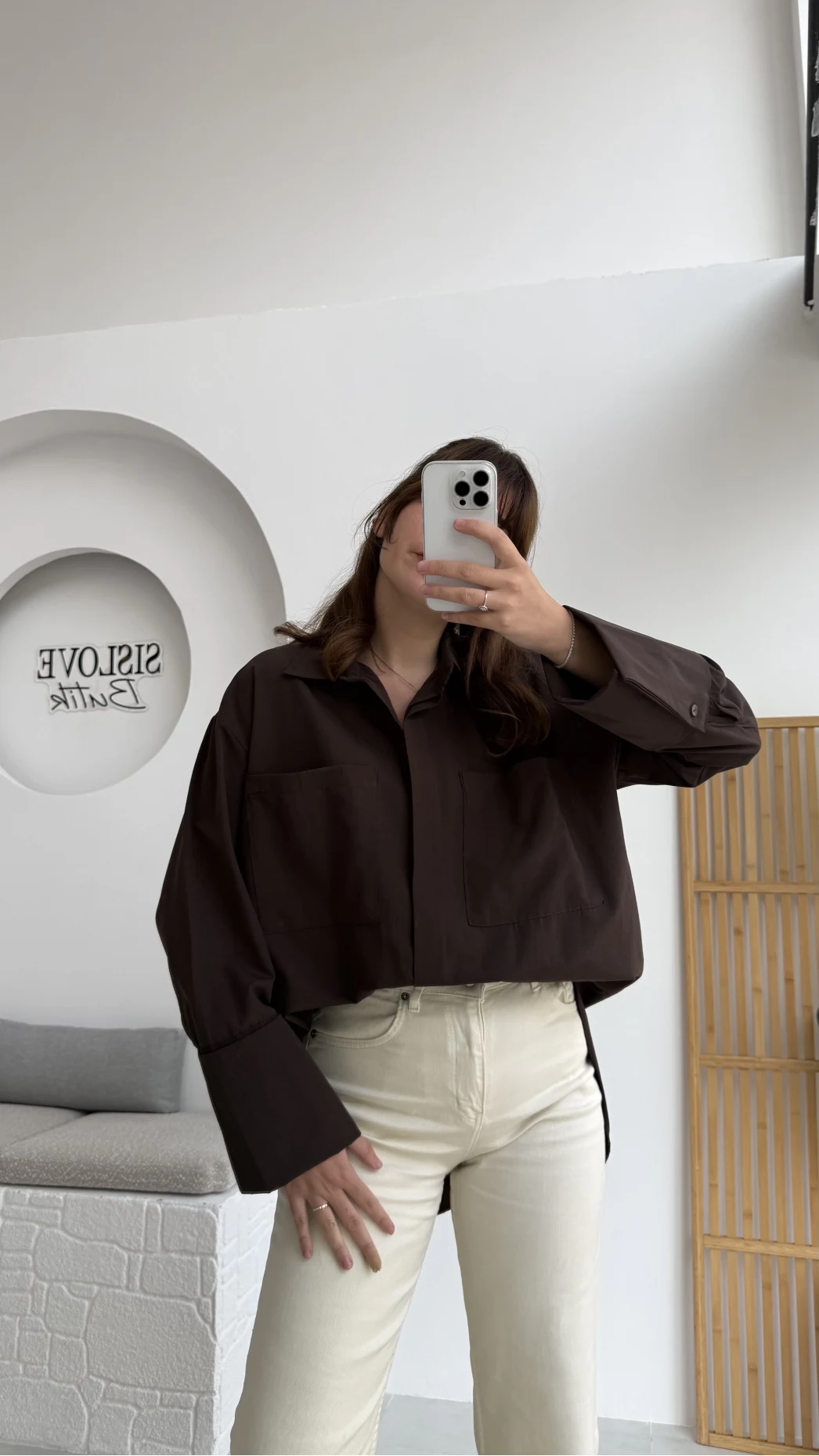 Esmeralda Büyük Cepli Gömlek - Kahve - Kod: 2143