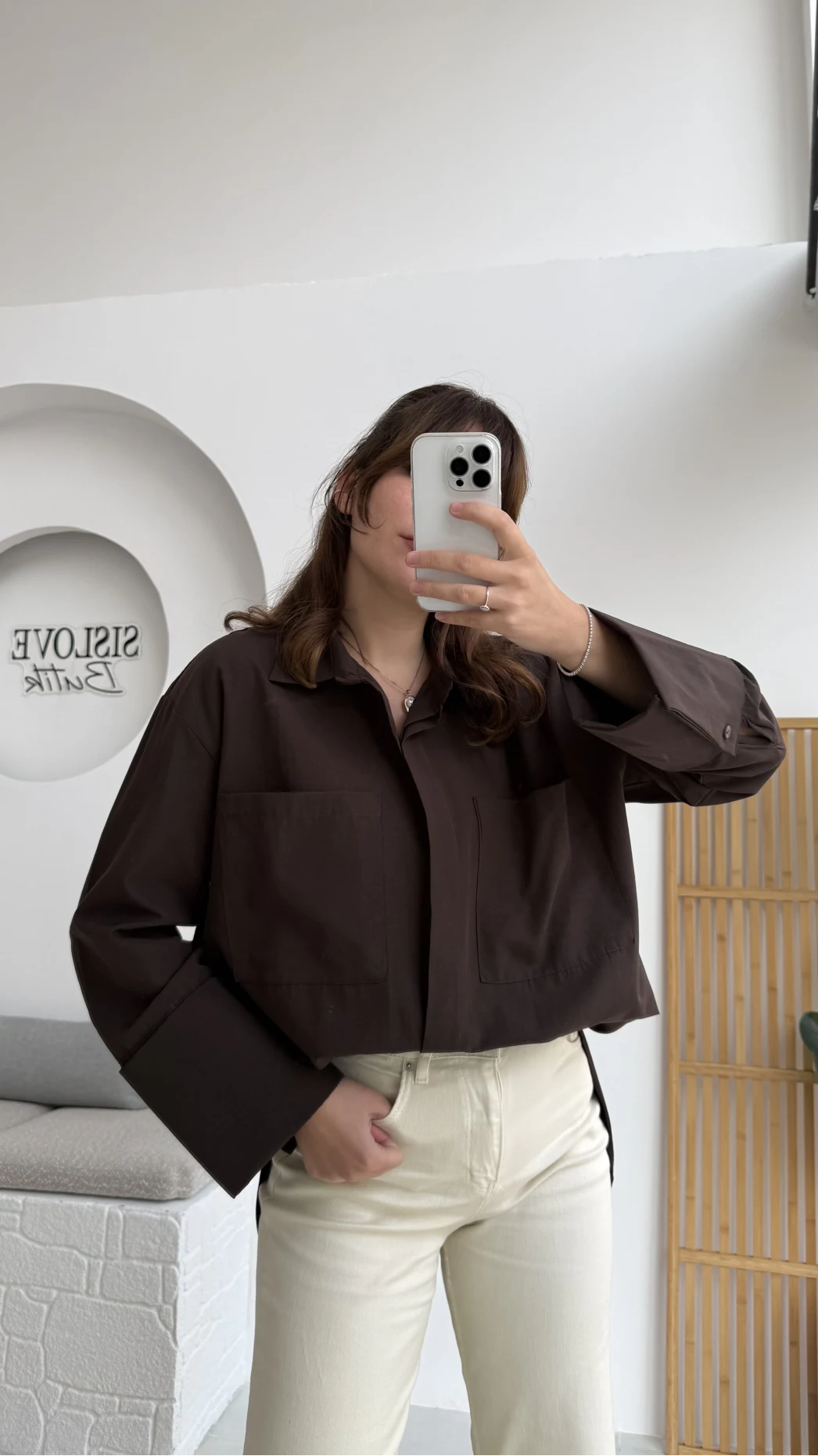 Esmeralda Büyük Cepli Gömlek - Kahve - Kod: 2143