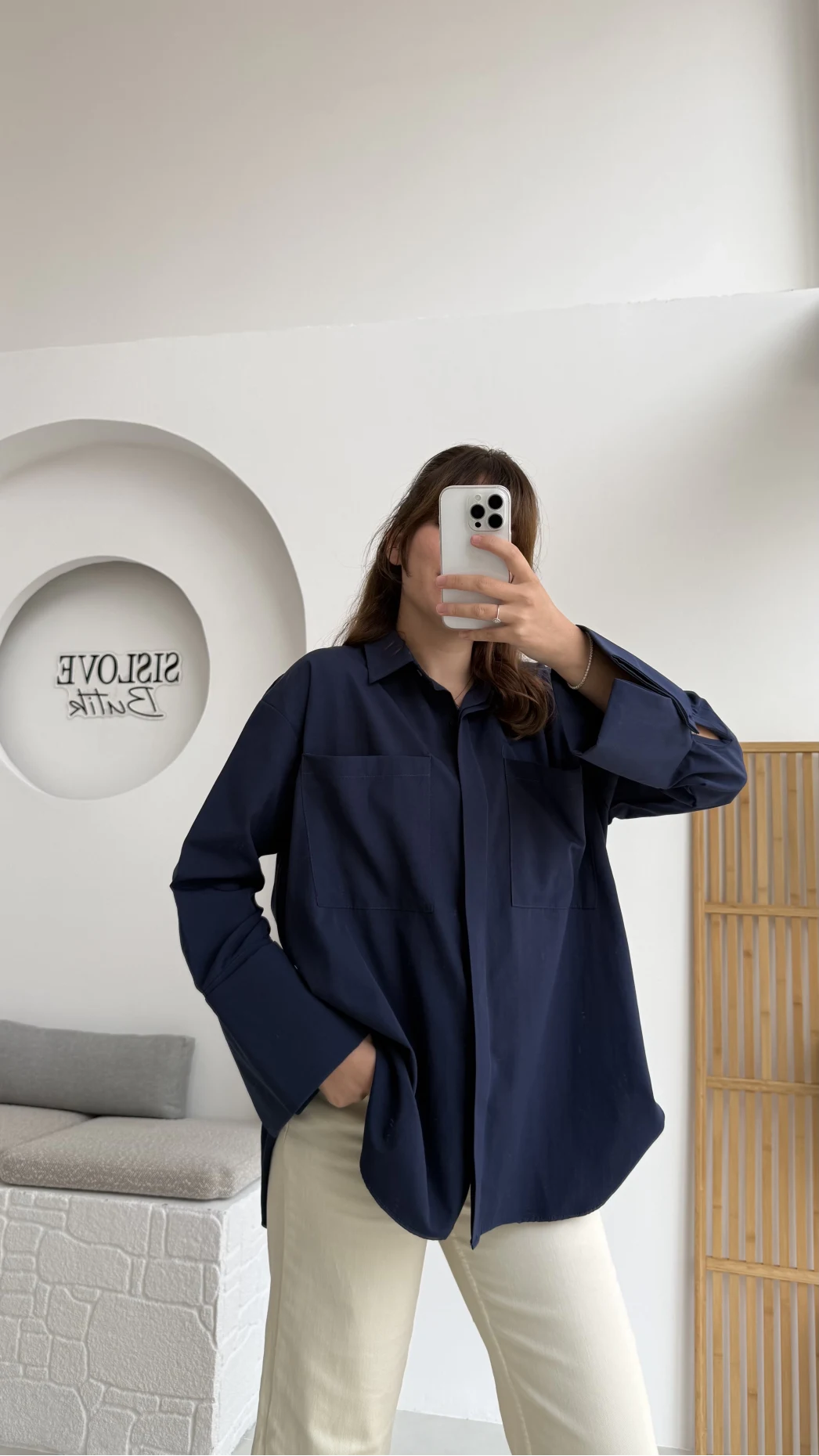 Esmeralda Büyük Cepli Gömlek - Lacivert - Kod: 2143