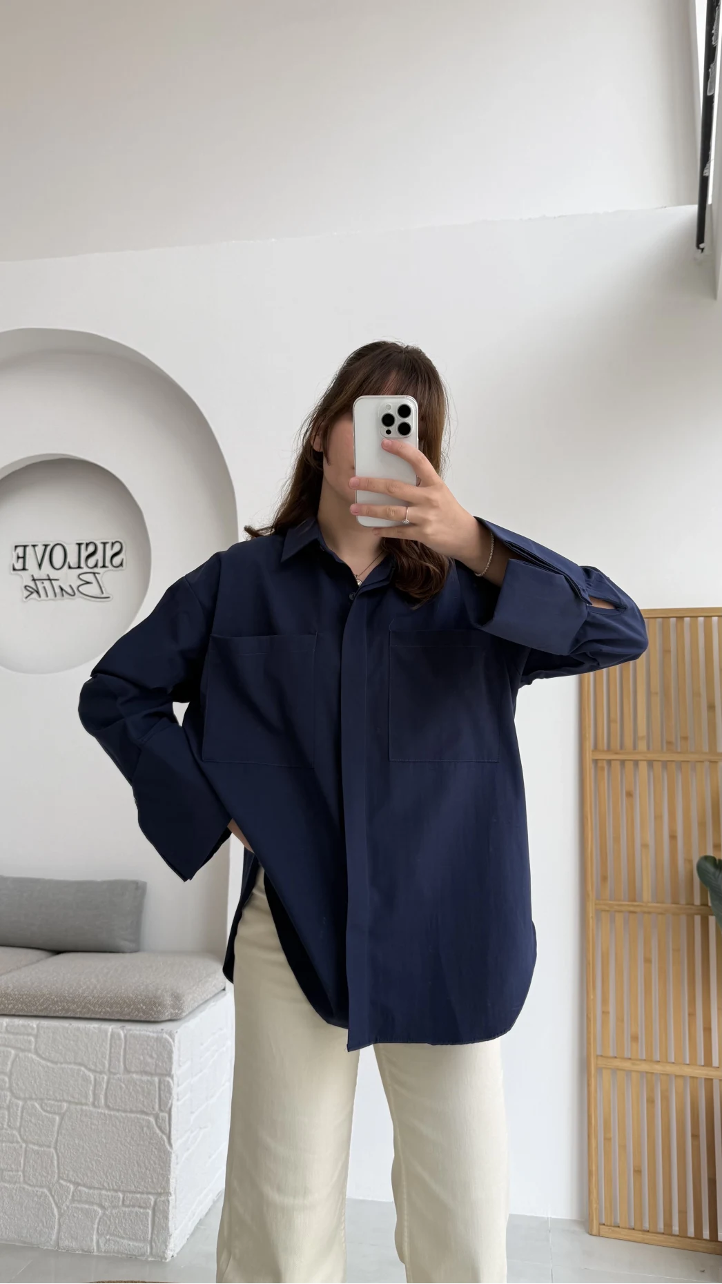 Esmeralda Büyük Cepli Gömlek - Lacivert - Kod: 2143