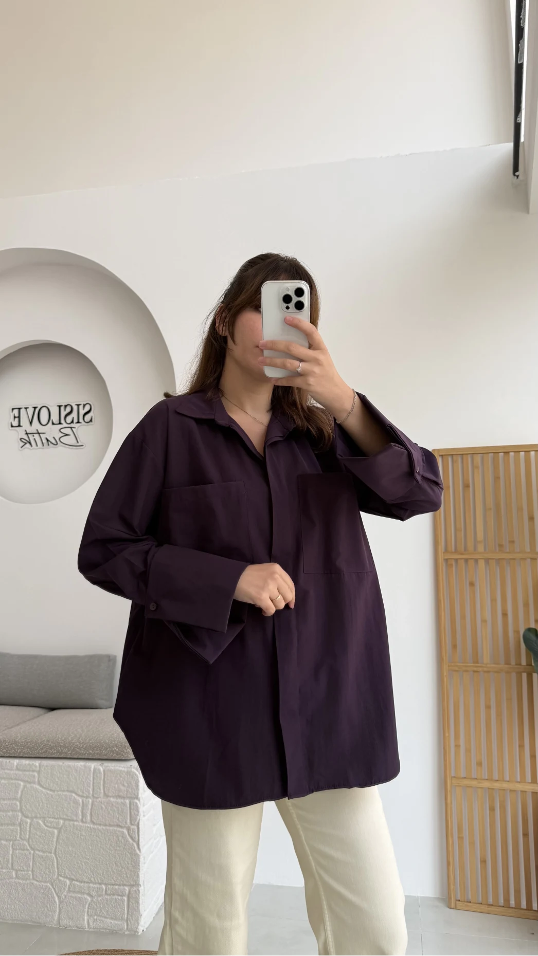 Esmeralda Büyük Cepli Gömlek - Mürdüm - Kod: 2143