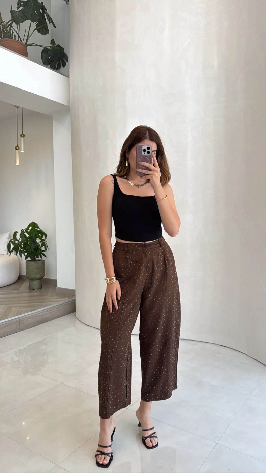 Etoile Dökümlü Taşlı Pantolon - Kahve - Kod: 51434