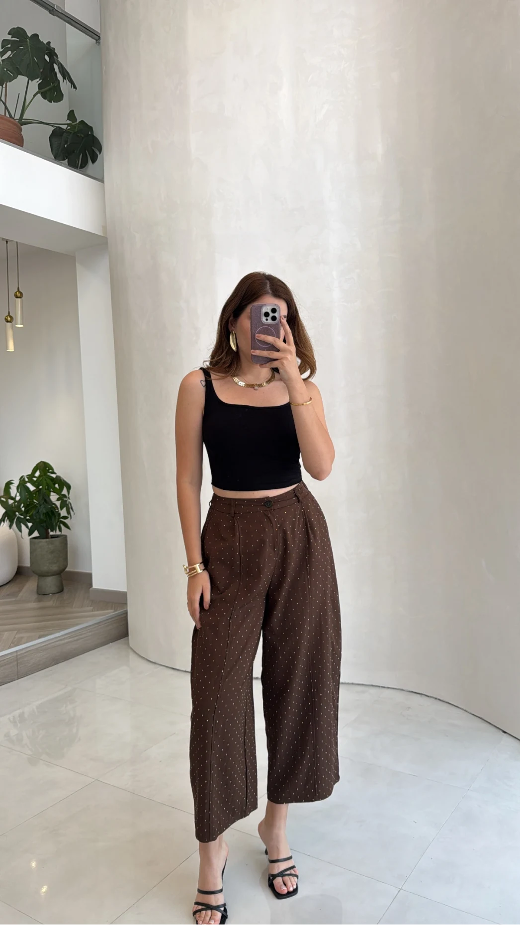 Etoile Dökümlü Taşlı Pantolon - Kahve - Kod: 51434