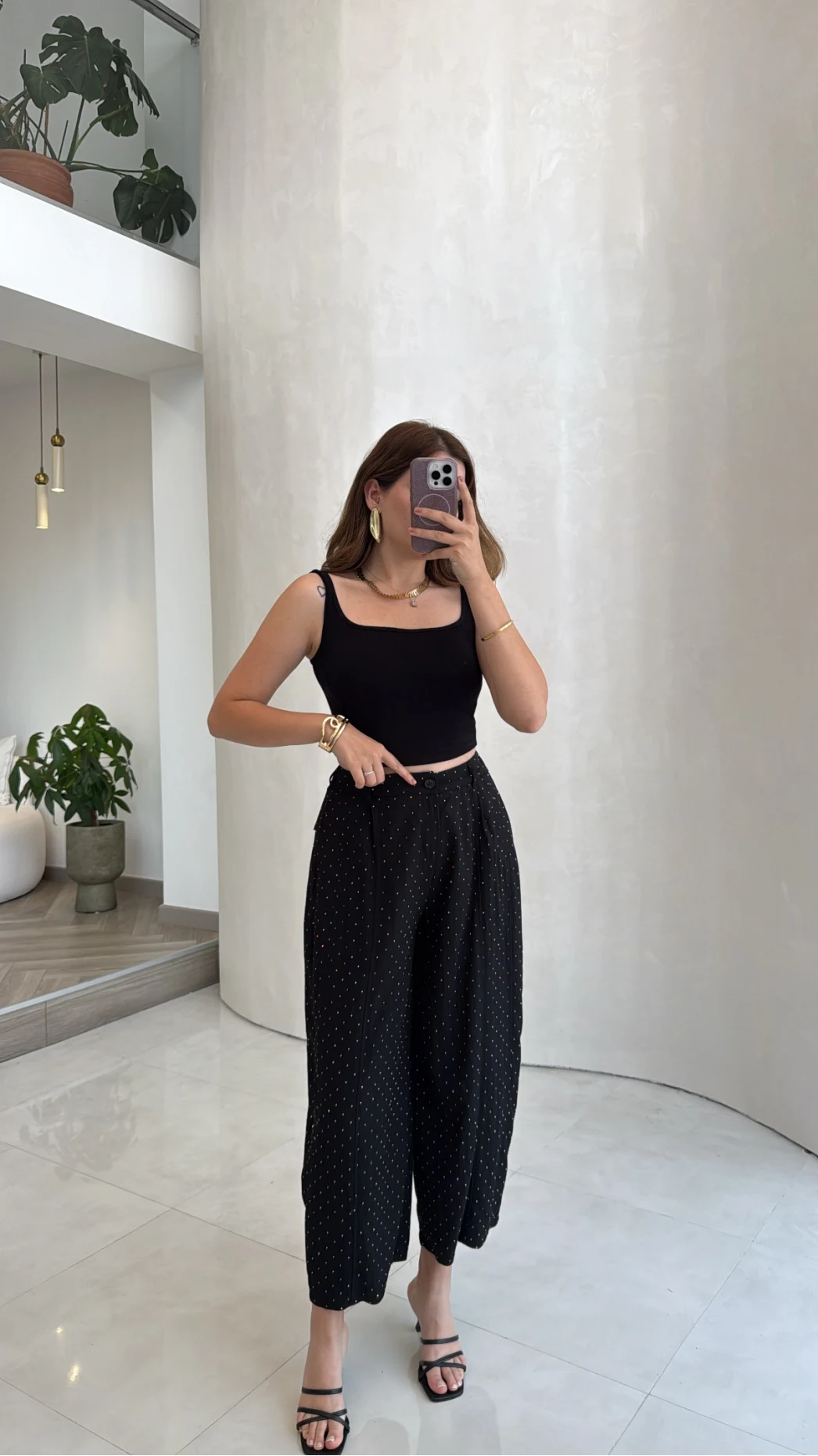 Etoile Dökümlü Taşlı Pantolon - Siyah - Kod: 51434