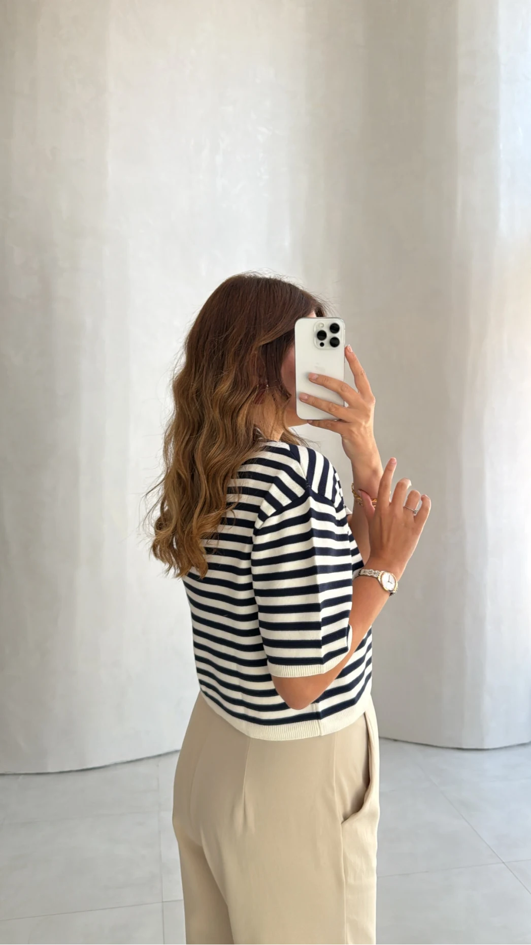 Everly Çizgili Triko Bluz - Lacivert - Kod: 5439