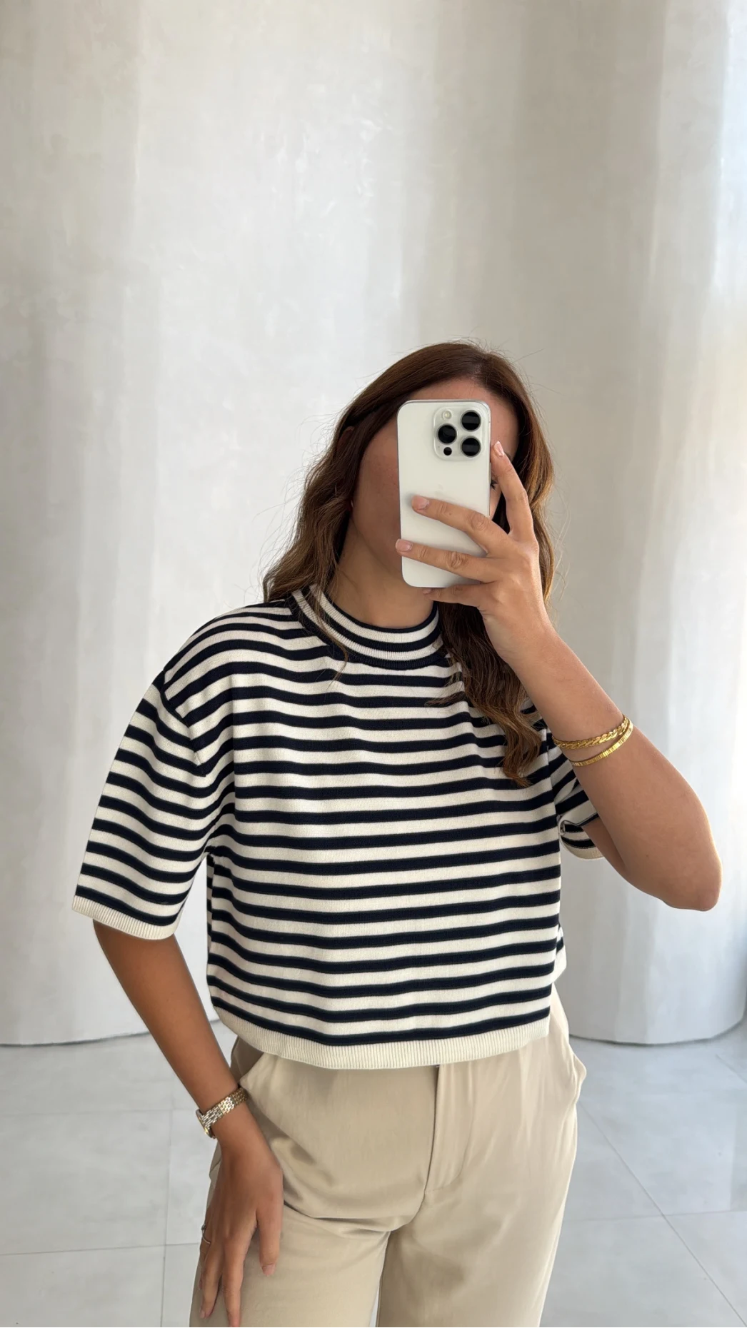 Everly Çizgili Triko Bluz - Lacivert - Kod: 5439