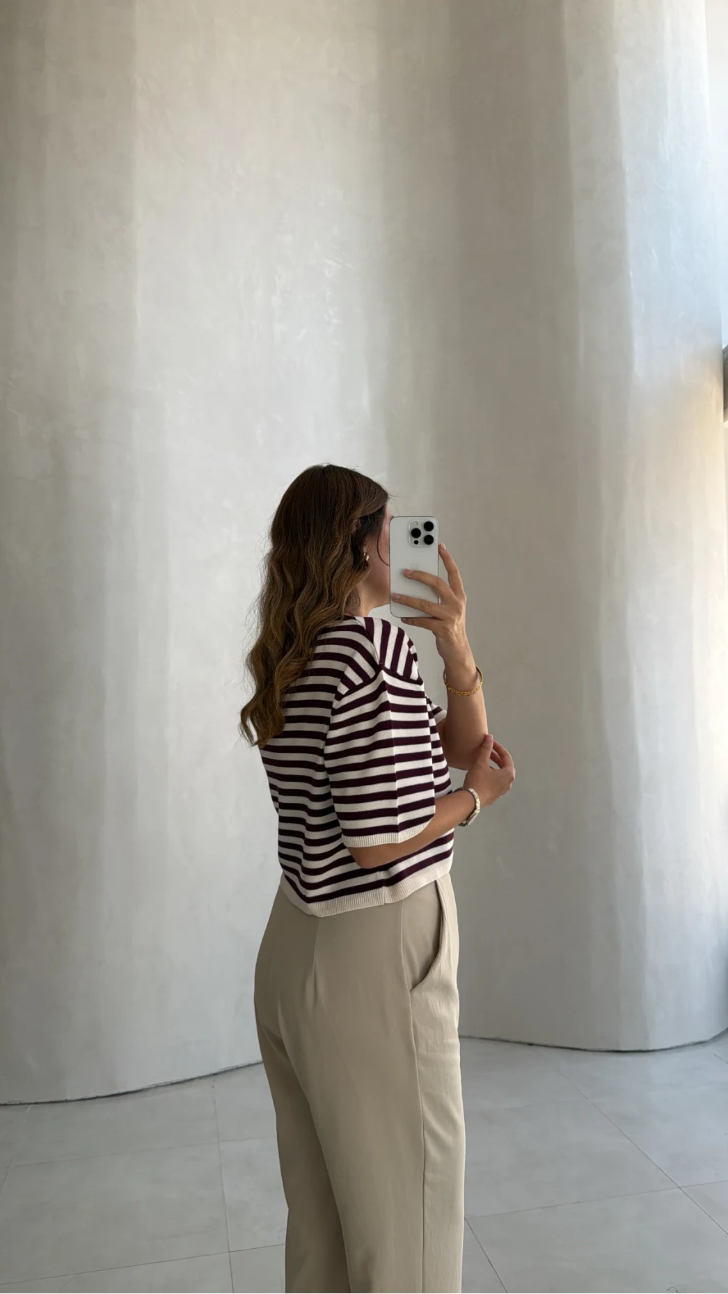 Everly Çizgili Triko Bluz - Mürdüm - Kod: 5439