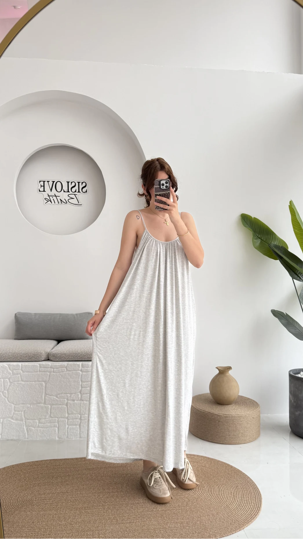 Fast Dökümlü Modal Elbise - Gri - 3224