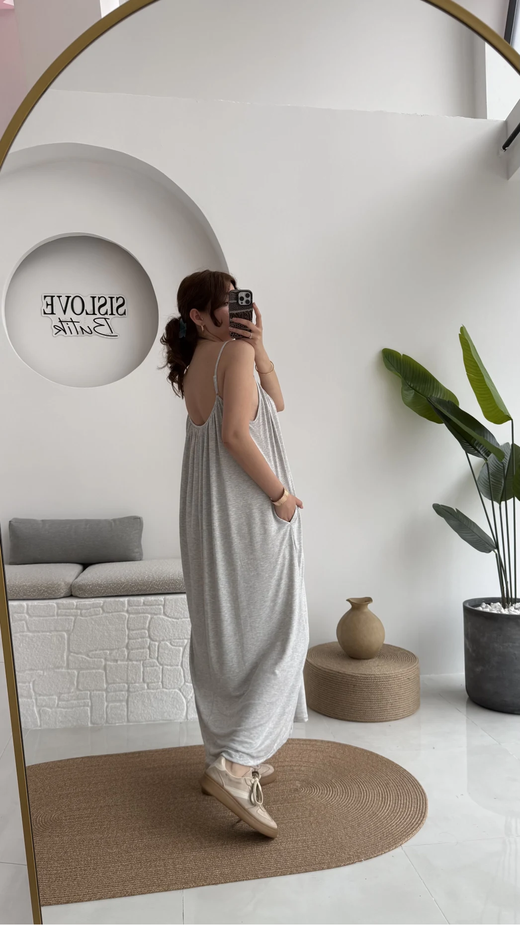 Fast Dökümlü Modal Elbise - Gri - 3224