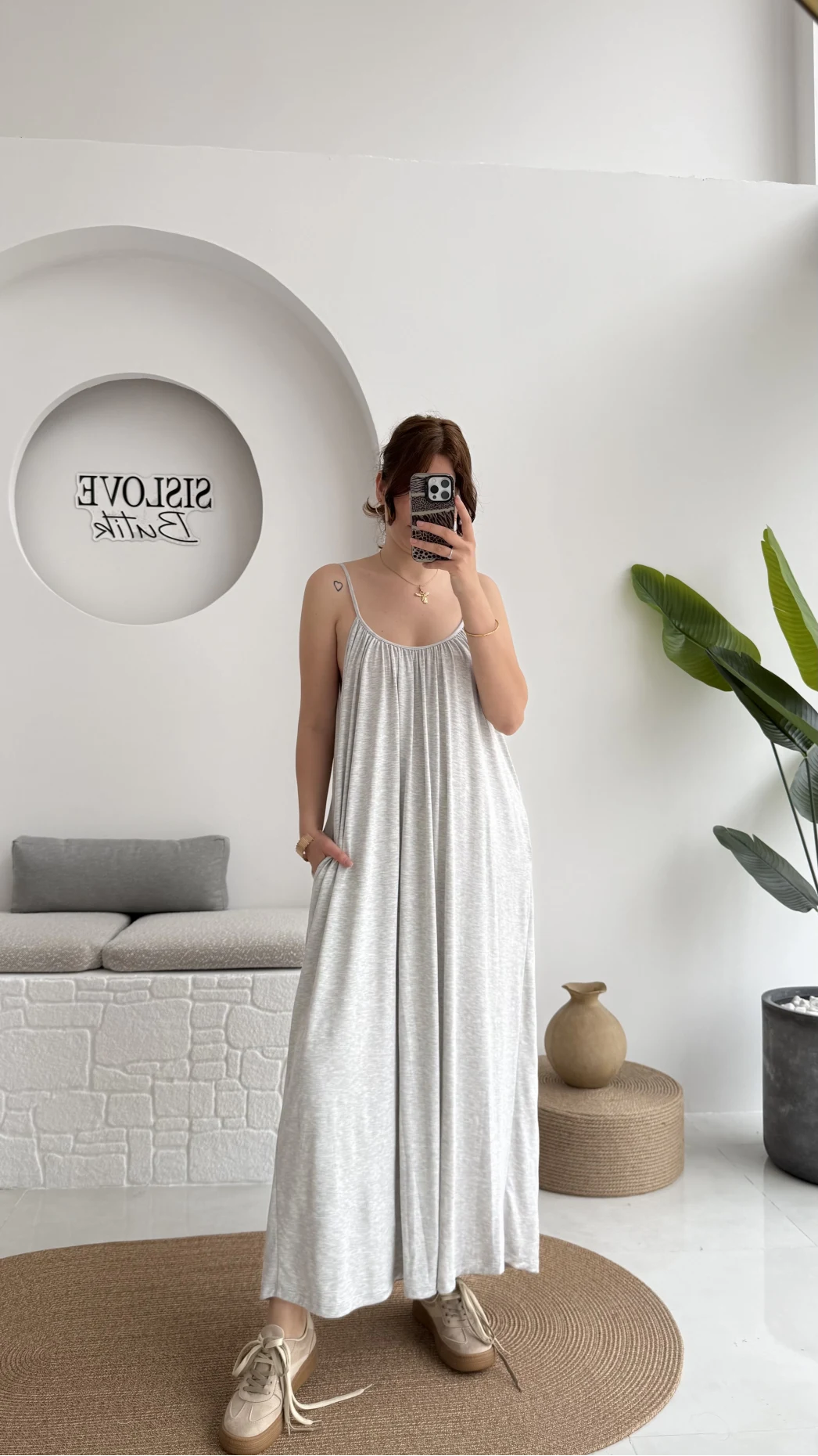 Fast Dökümlü Modal Elbise - Gri - 3224