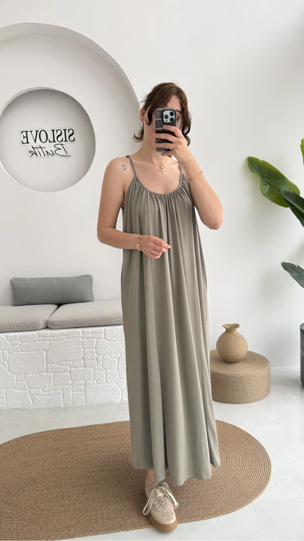 Fast Dökümlü Modal Elbise - Haki - 3224