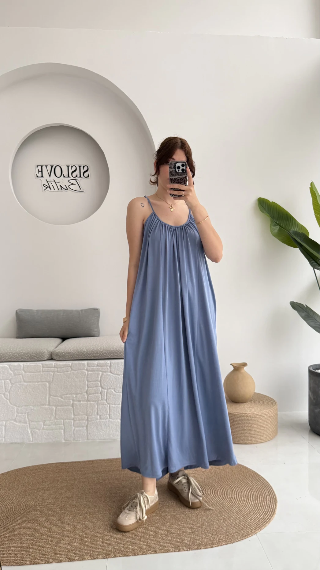 Fast Dökümlü Modal Elbise - İndigo - 3224