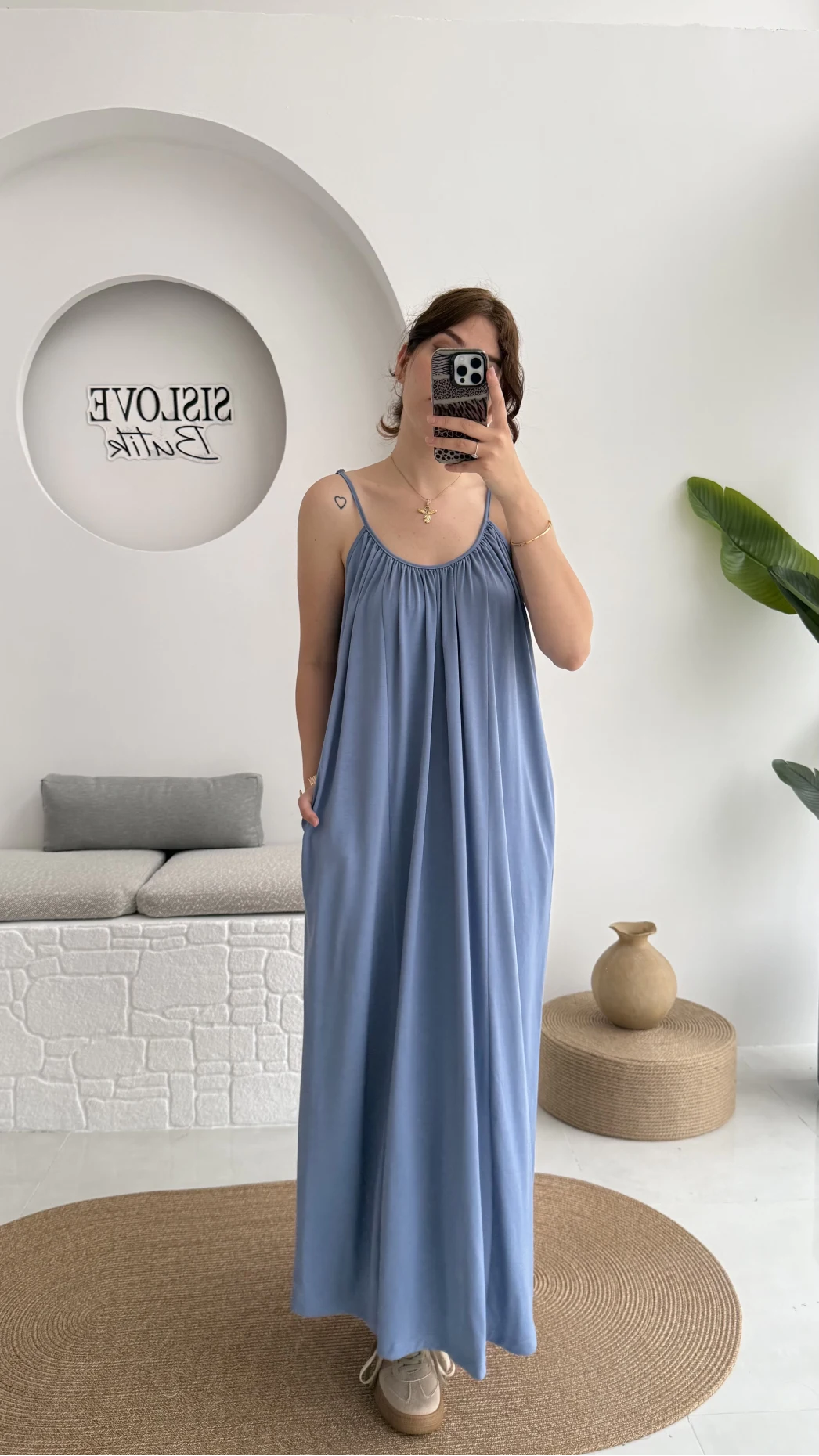 Fast Dökümlü Modal Elbise - İndigo - 3224