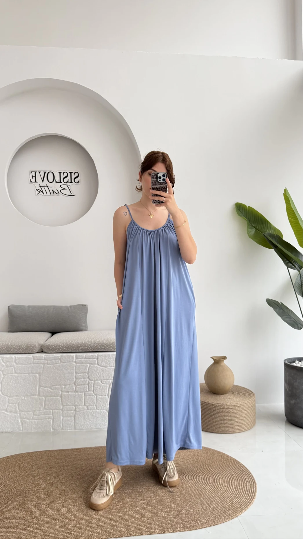 Fast Dökümlü Modal Elbise - İndigo - 3224