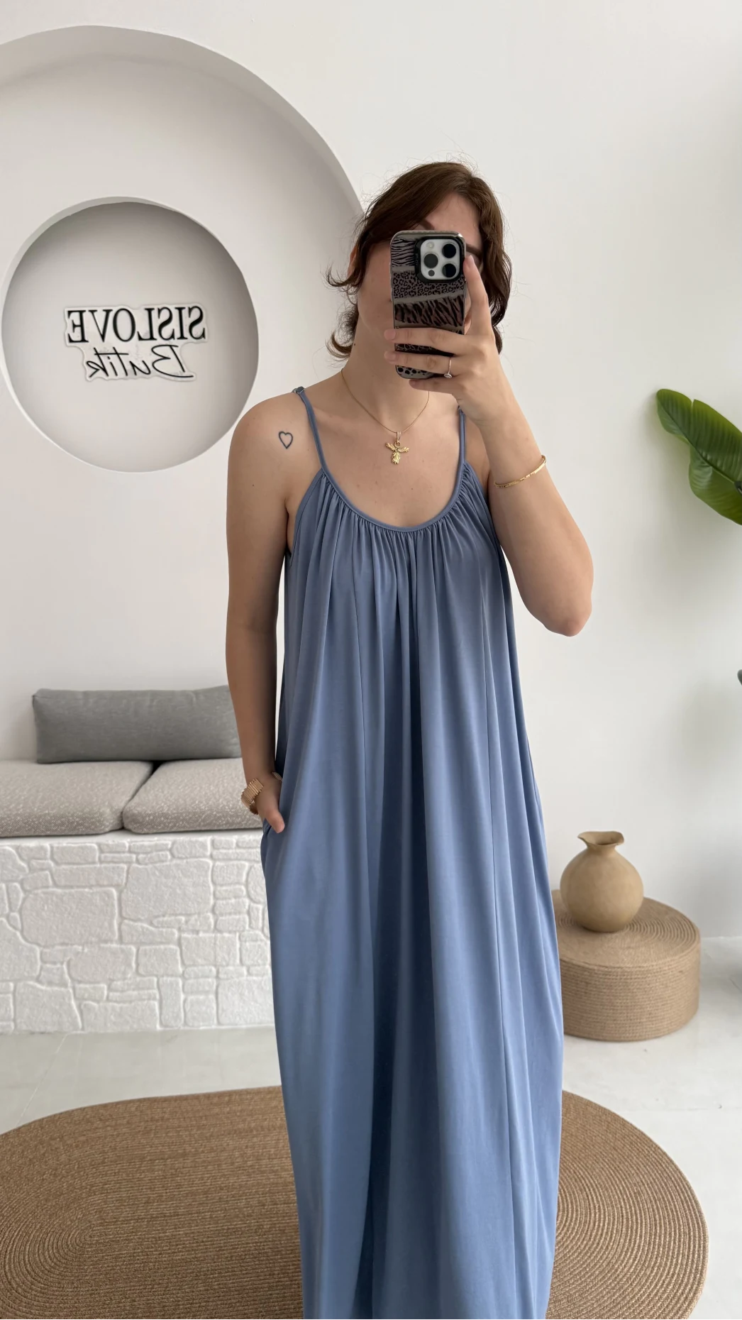 Fast Dökümlü Modal Elbise - İndigo - 3224