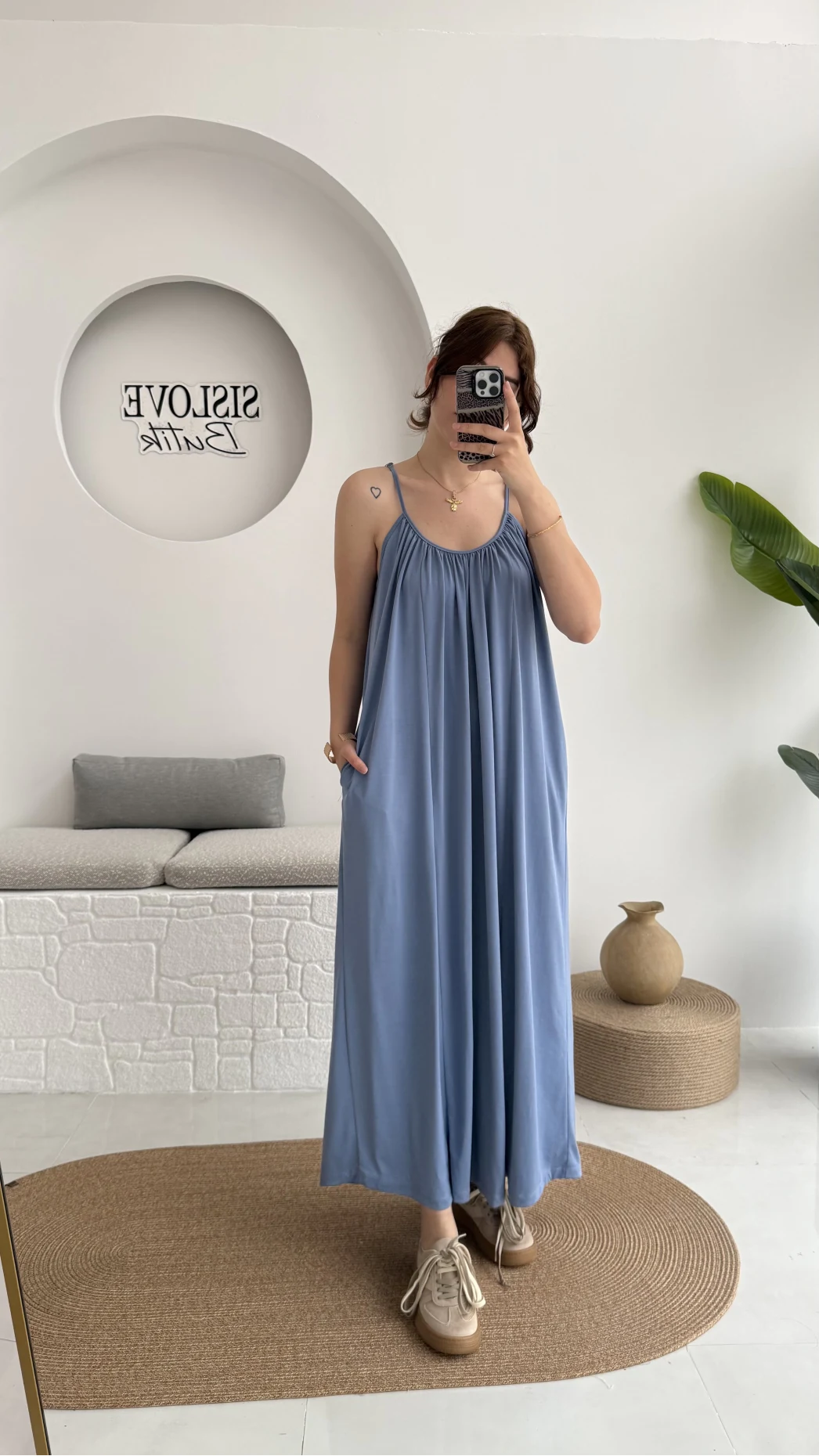 Fast Dökümlü Modal Elbise - İndigo - 3224