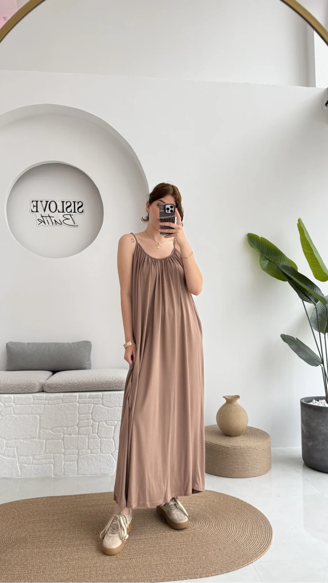 Fast Dökümlü Modal Elbise - Kahve - 3224