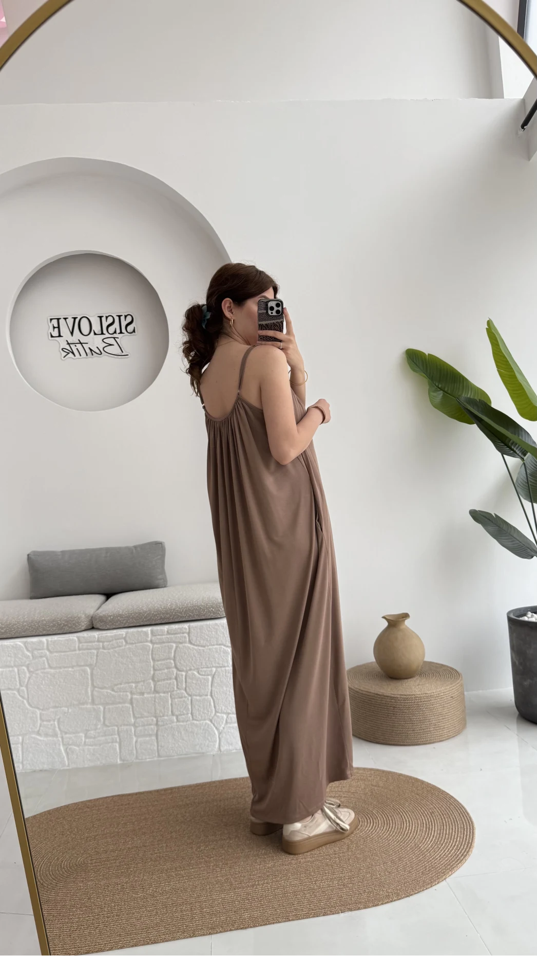 Fast Dökümlü Modal Elbise - Kahve - 3224