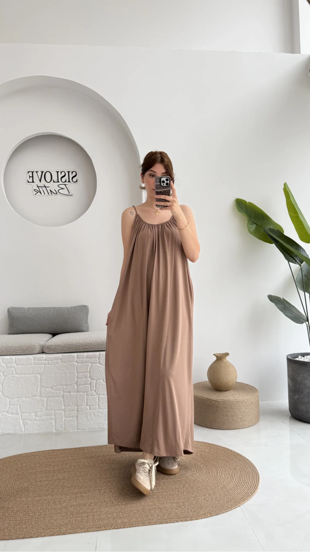 Fast Dökümlü Modal Elbise - Kahve - 3224