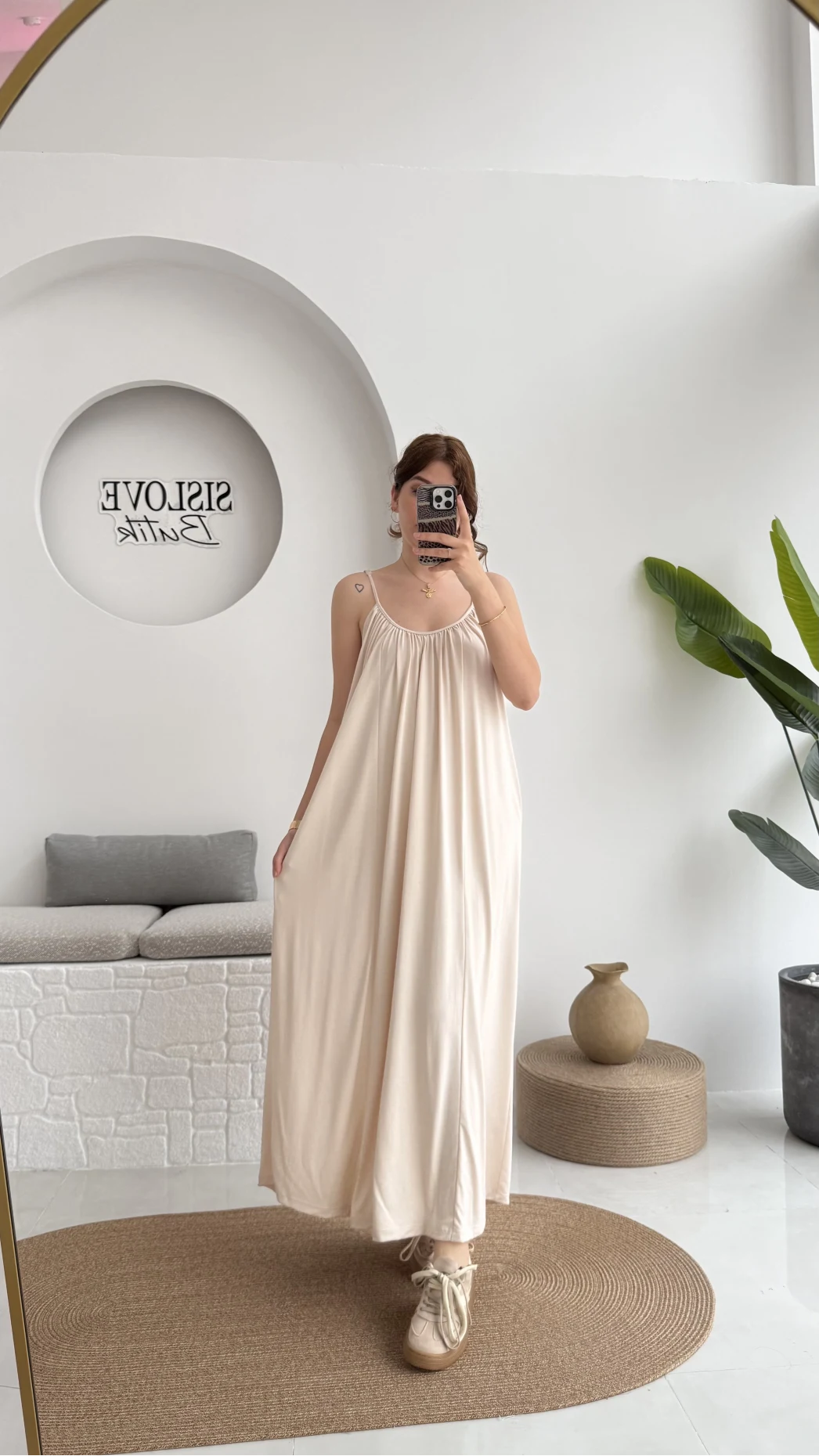 Fast Dökümlü Modal Elbise - Taş - 3224