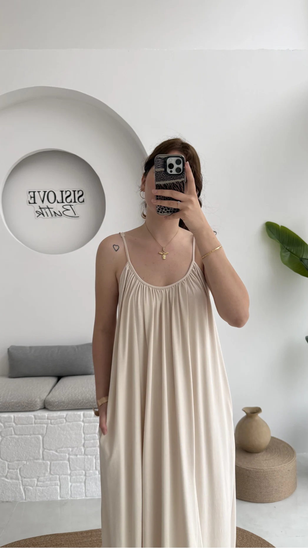 Fast Dökümlü Modal Elbise - Taş - 3224