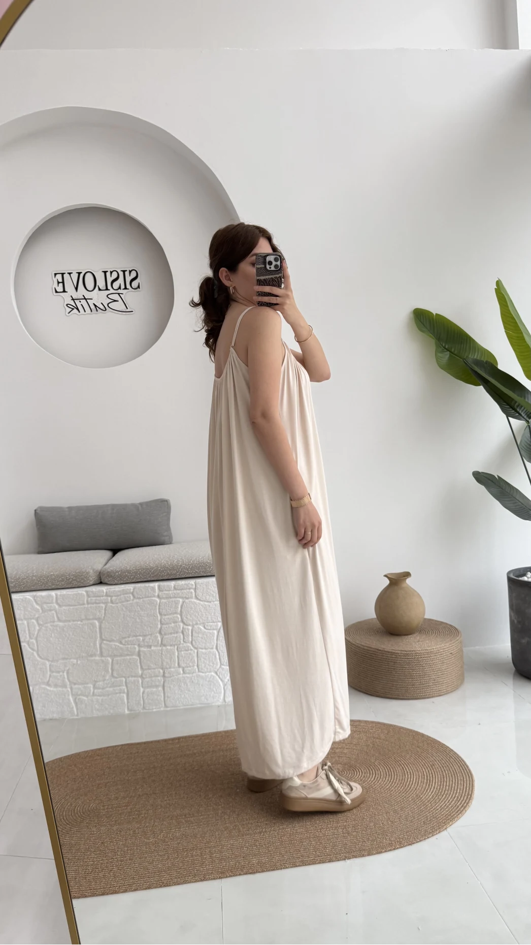 Fast Dökümlü Modal Elbise - Taş - 3224