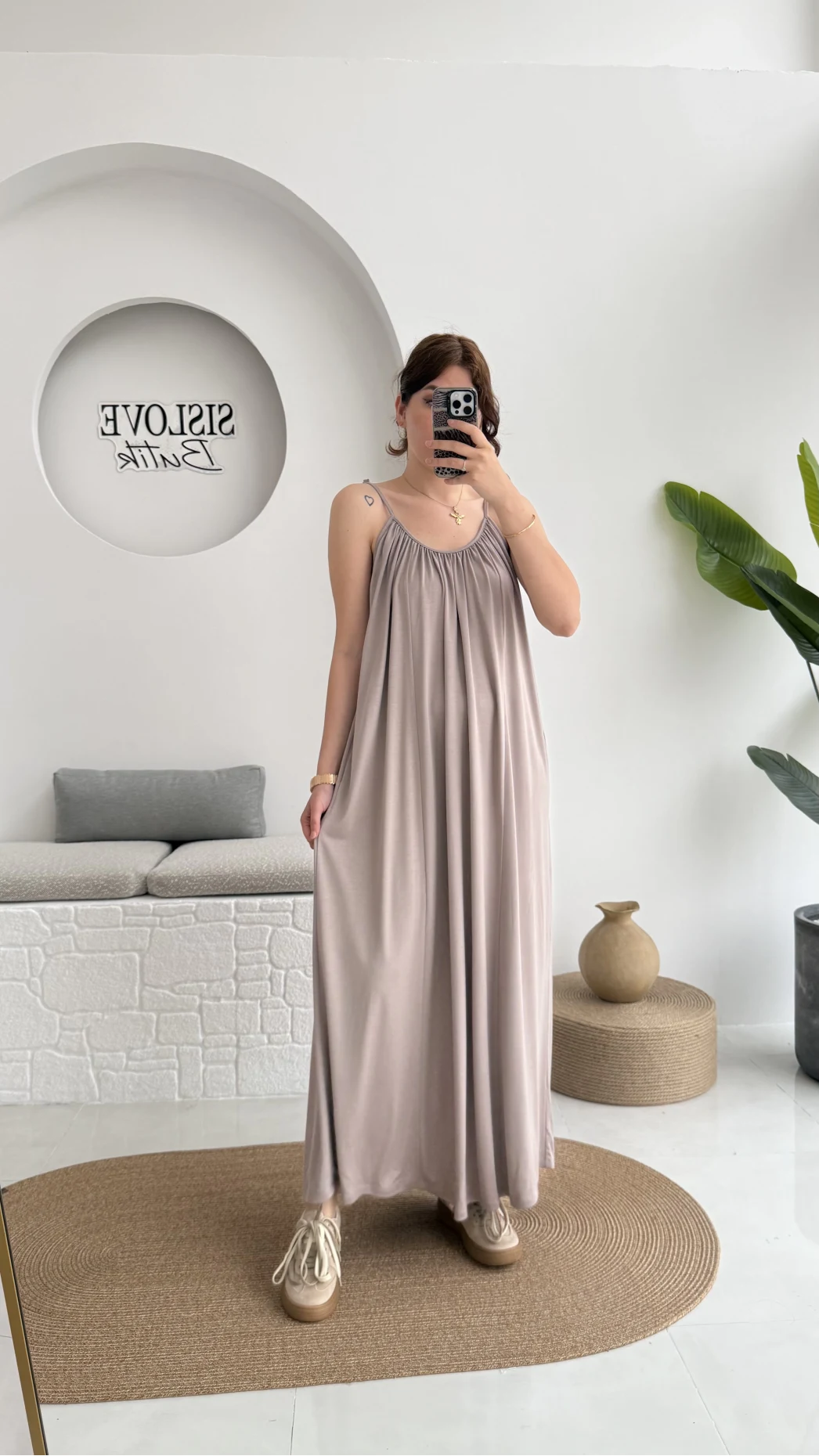 Fast Dökümlü Modal Elbise - Vizon - 3224