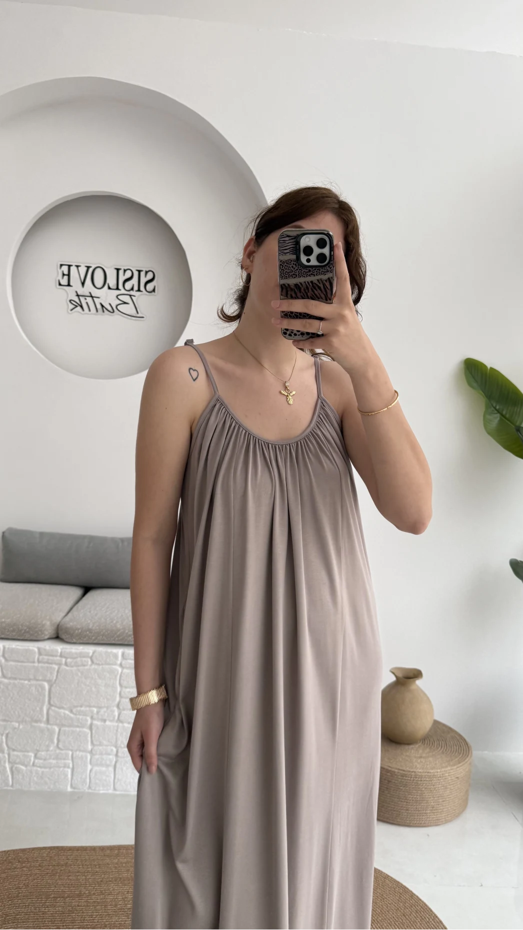 Fast Dökümlü Modal Elbise - Vizon - 3224