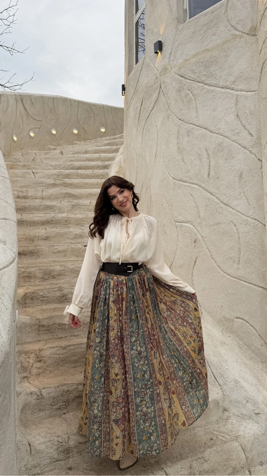 Faylinn Kemerli Baskılı Etek - Yeşil - Kod: 3374