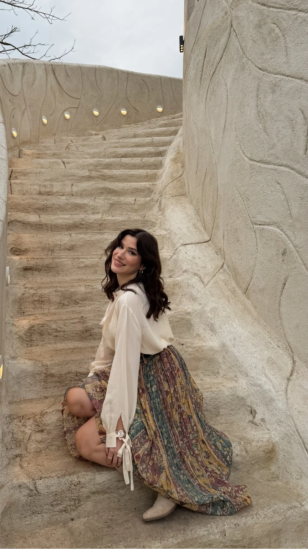 Faylinn Kemerli Baskılı Etek - Yeşil - Kod: 3374