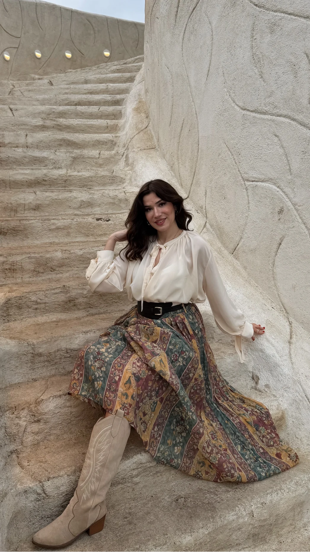 Faylinn Kemerli Baskılı Etek - Yeşil - Kod: 3374