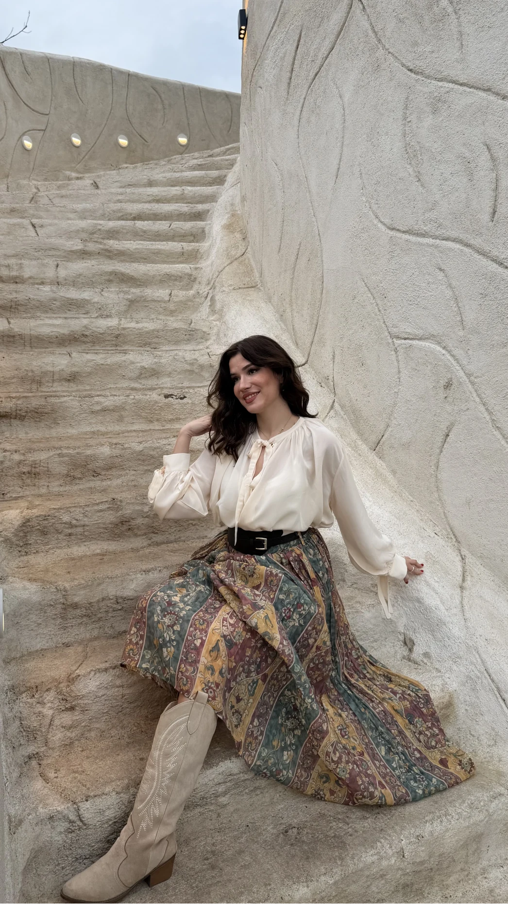 Faylinn Kemerli Baskılı Etek - Yeşil - Kod: 3374