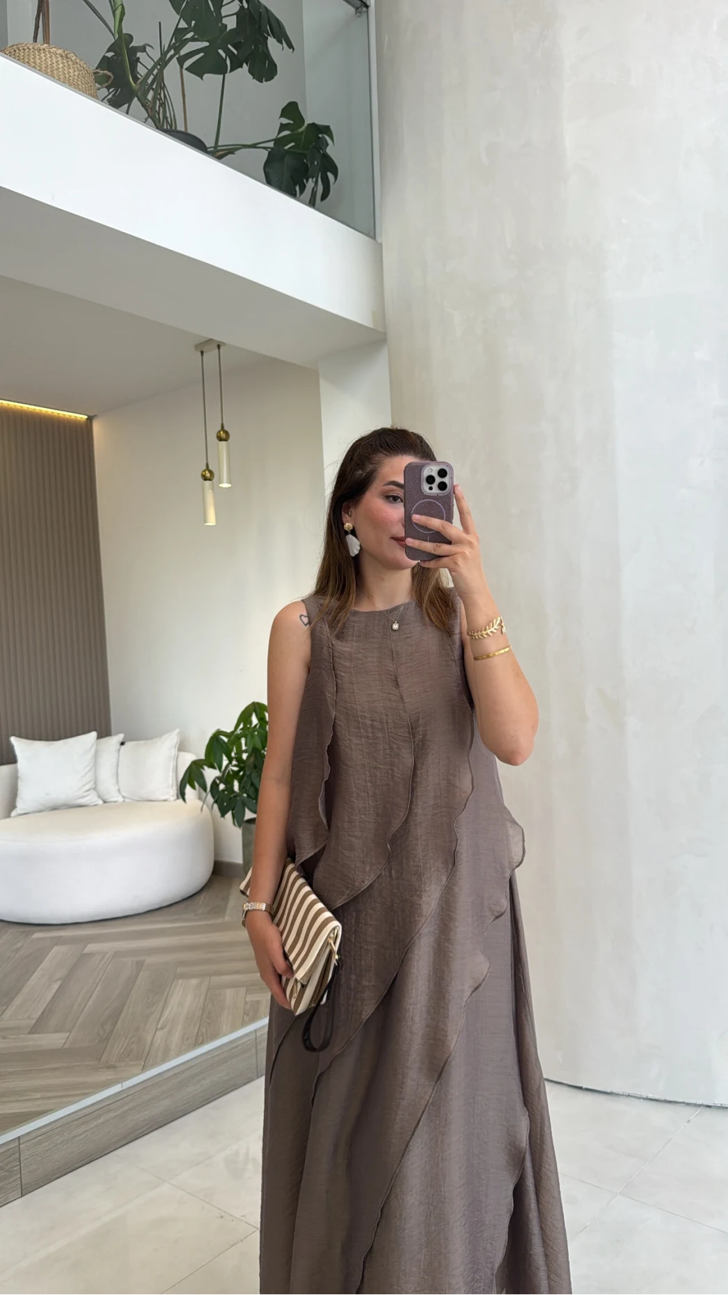 Felicity Astarlı Pelerin Elbise - Bronz - Kod: 3450