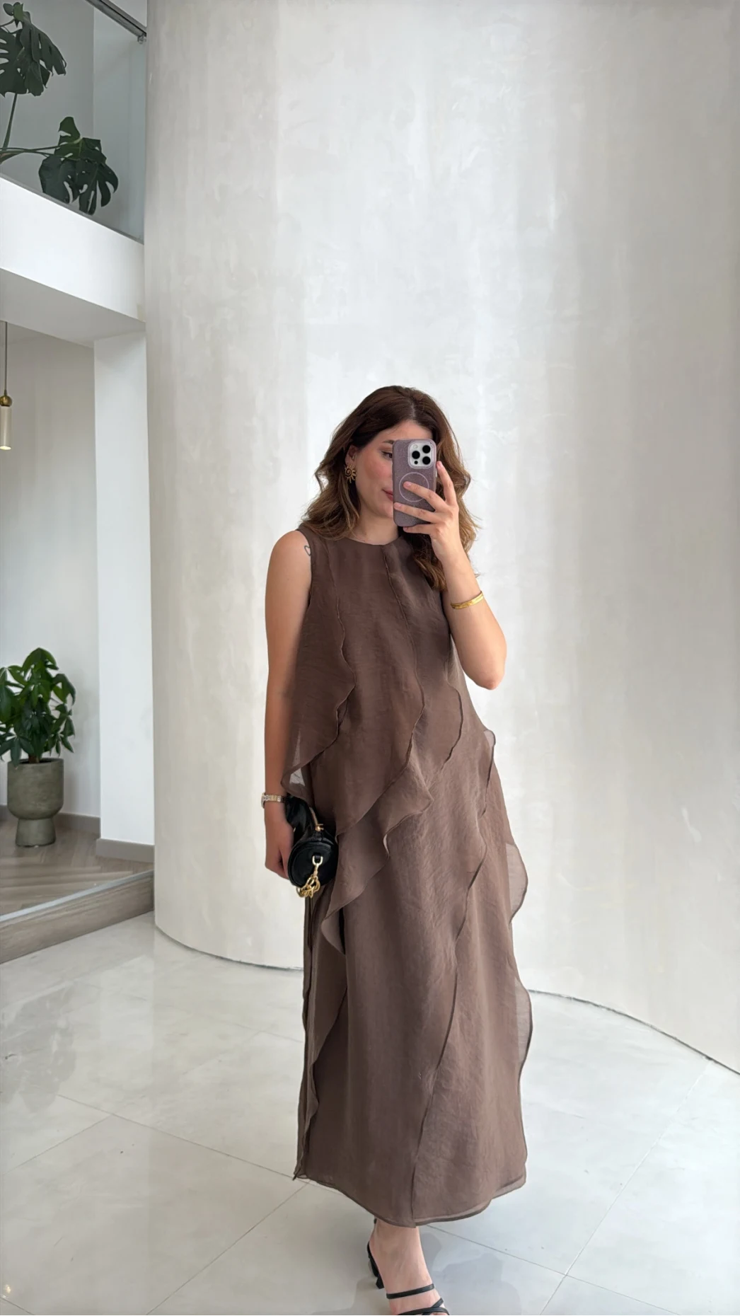 Felicity Astarlı Pelerin Elbise - Kahve - Kod: 3450