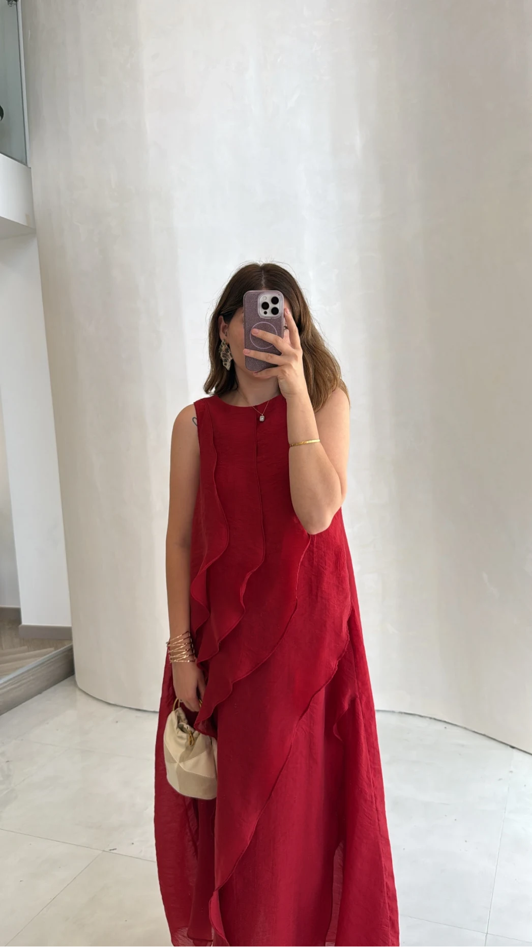 Felicity Astarlı Pelerin Elbise - Kırmızı - Kod: 3450