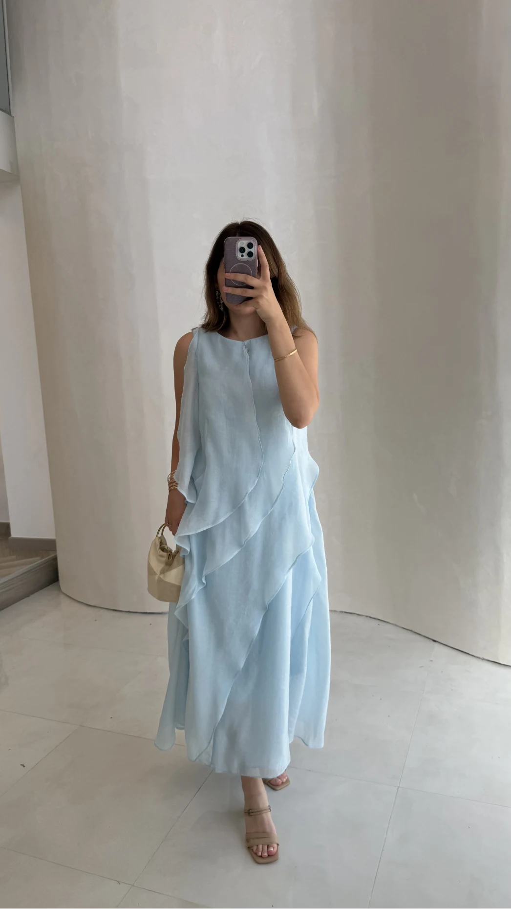 Felicity Astarlı Pelerin Elbise - Mavi - Kod: 3450