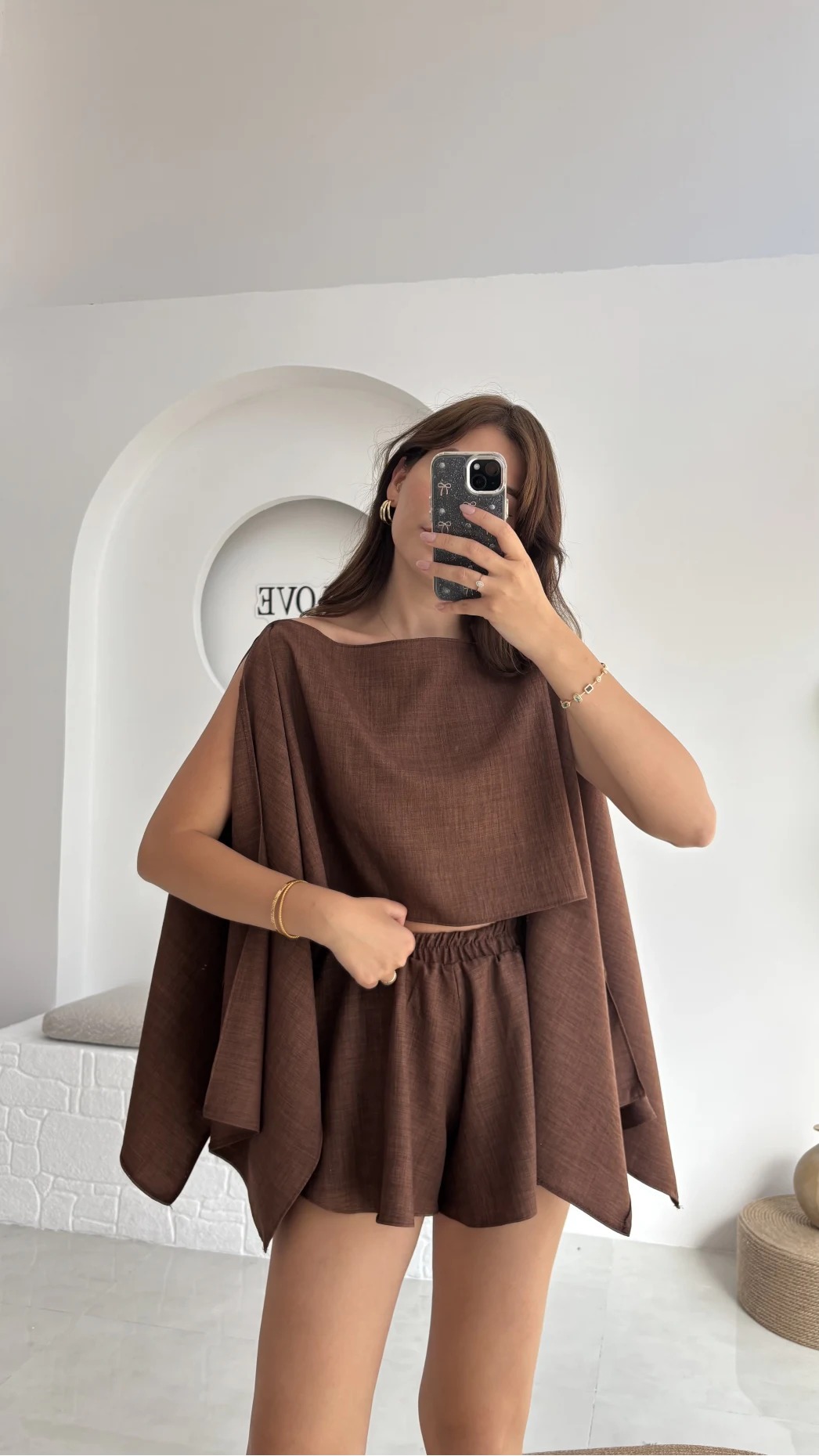Fera Bluz Şort Takım - Kahve - 8017