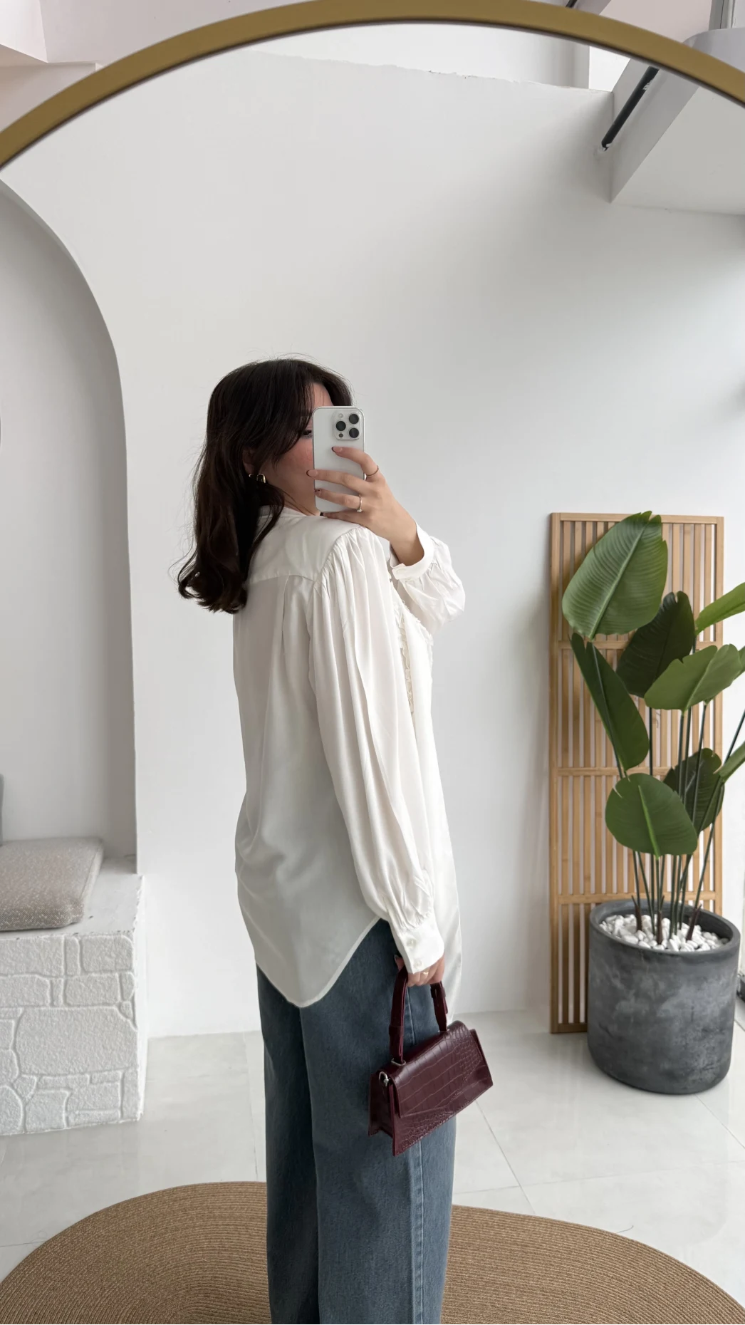 Fırfır Detay Fular Bağlamalı Vatkalı Gömlek - Beyaz - Kod: 112246