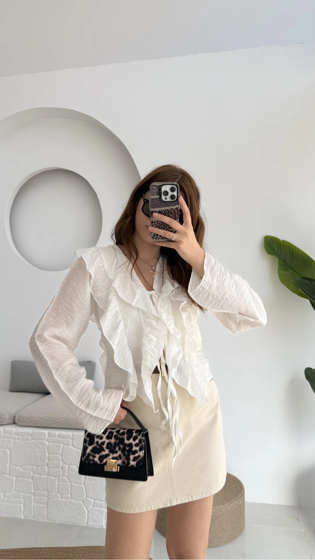 Fırfırlı Bağlamalı Gömlek Beyaz