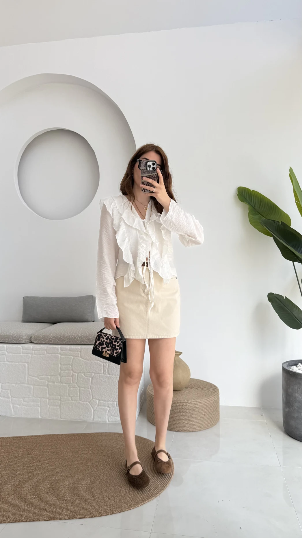 Fırfırlı Bağlamalı Gömlek Beyaz