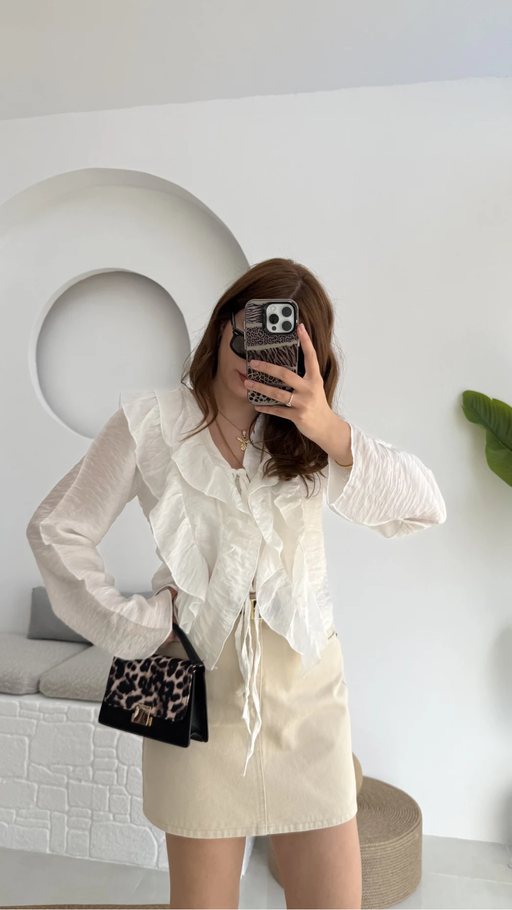 Fırfırlı Bağlamalı Gömlek Beyaz